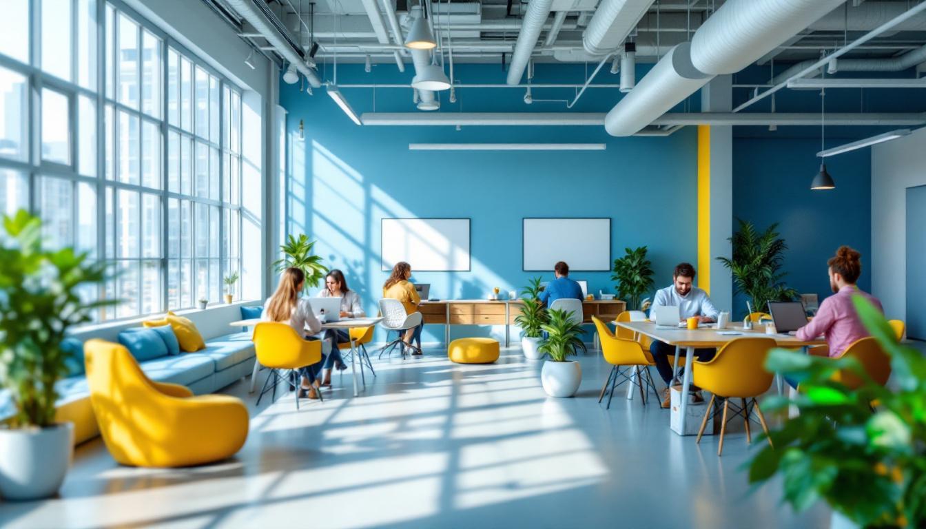 A photograph of a modern office space featuring a variety of lighting solutions