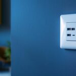 A photograph of a modern wall receptacle featuring usb ports installed in a stylish interior setting