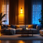 A photograph of a beautifully illuminated room showcasing dim led lights in various settings