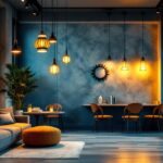 A photograph of a beautifully designed indoor space featuring stylish led hanging lights