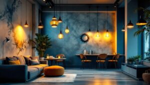A photograph of a beautifully designed indoor space featuring stylish led hanging lights