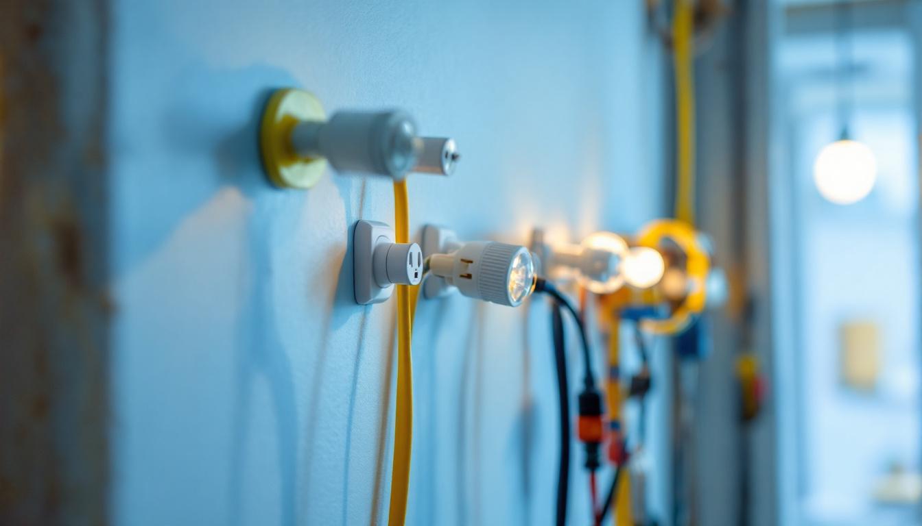 A photograph of a lighting contractor at work