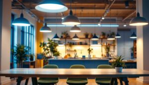 A photograph of a well-lit commercial space showcasing pacific lamp's led lights in action