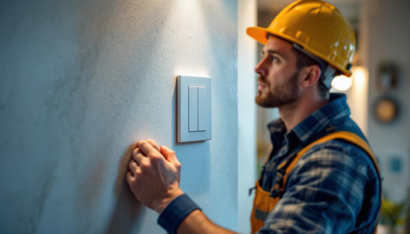 A photograph of a lighting contractor expertly installing a modern