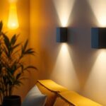 A photograph of a stylish basement space featuring modern wall sconces that highlight the evolution of lighting design