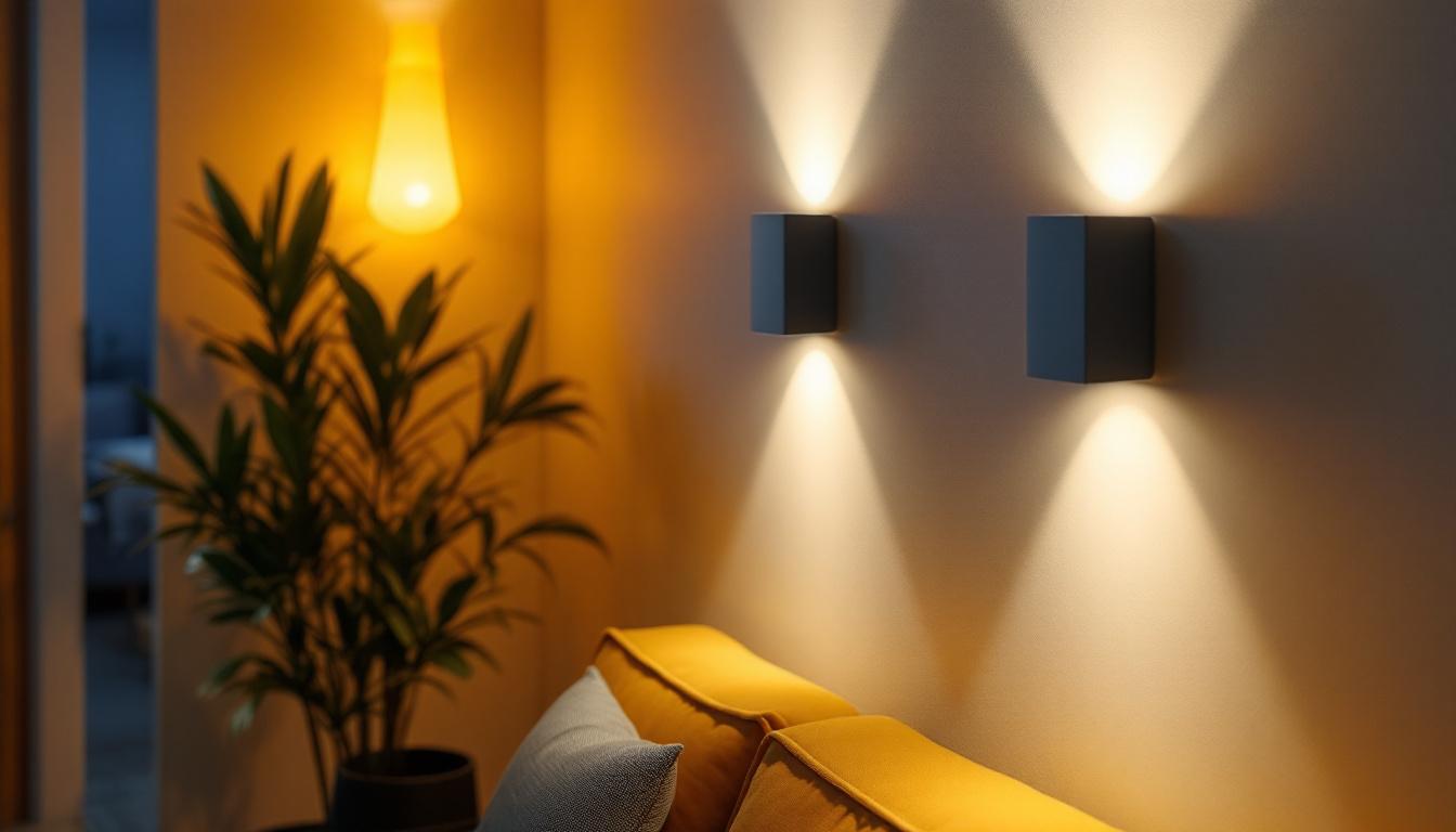 A photograph of a stylish basement space featuring modern wall sconces that highlight the evolution of lighting design