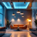 A photograph of a modern lighting installation in an upscale setting