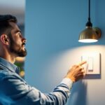 A photograph of a lighting contractor expertly installing a light fan switch in a modern home setting