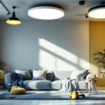 A photograph of a well-lit sitting room featuring various ceiling light fixtures