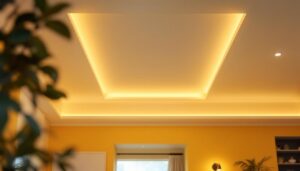 A photograph of a well-lit interior space featuring a 2x4 led retrofit kit installed in a ceiling fixture