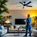 A photograph of a modern lighting contractor in action