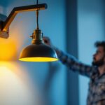 A photograph of a stylish bracket pendant light installed in a modern interior setting
