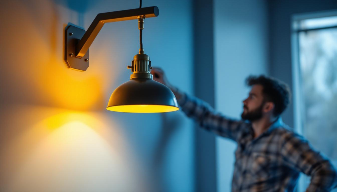 A photograph of a stylish bracket pendant light installed in a modern interior setting
