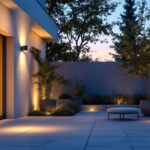 A photograph of a well-lit outdoor space featuring various exterior light timers in use