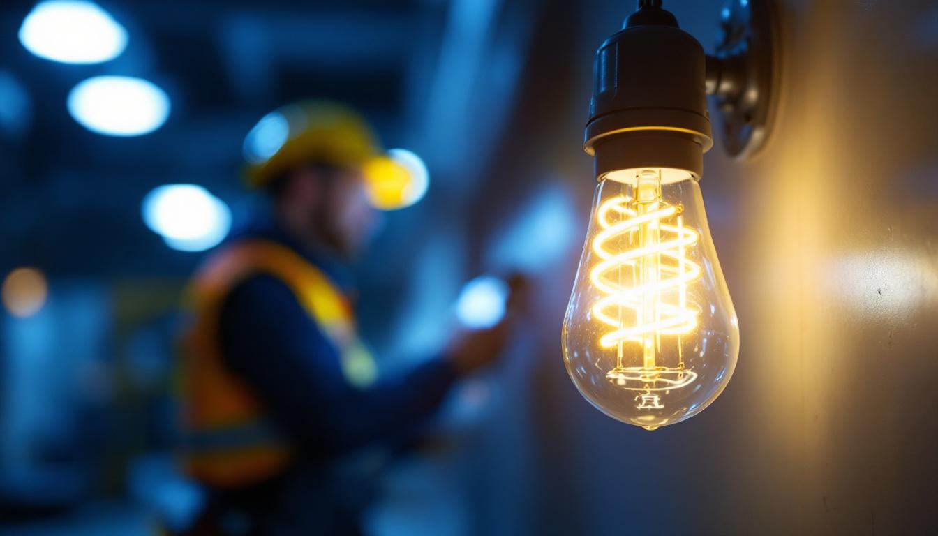 A photograph of a close-up of a fluorescent bulb in a well-lit setting