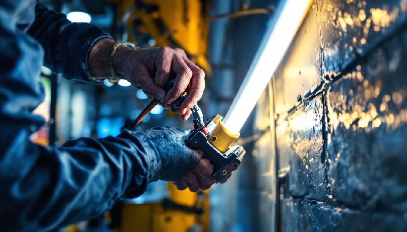 A photograph of a skilled electrician expertly wiring led tube lights without a ballast