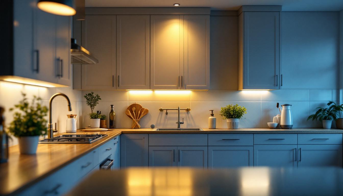 A photograph of a well-lit kitchen featuring stylish led over cabinet lighting that highlights the cabinetry and creates an inviting atmosphere