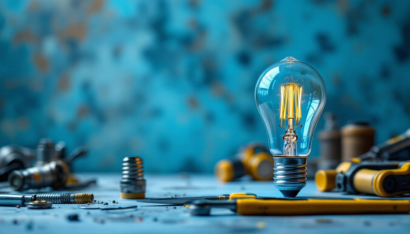 A photograph of a lighting contractor at work