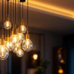 A photograph of a modern led lights chandelier elegantly illuminated in a stylish interior setting