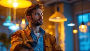 A photograph of a beautifully lit interior space featuring aesthetic led lights