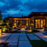 A photograph of a beautifully designed outdoor space featuring recessed led lighting