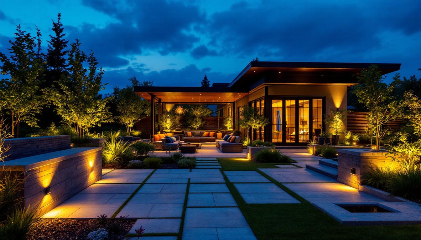 A photograph of a beautifully designed outdoor space featuring recessed led lighting