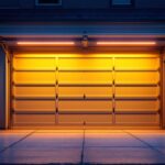 A photograph of a well-lit garage featuring 4 ft led garage lights in use