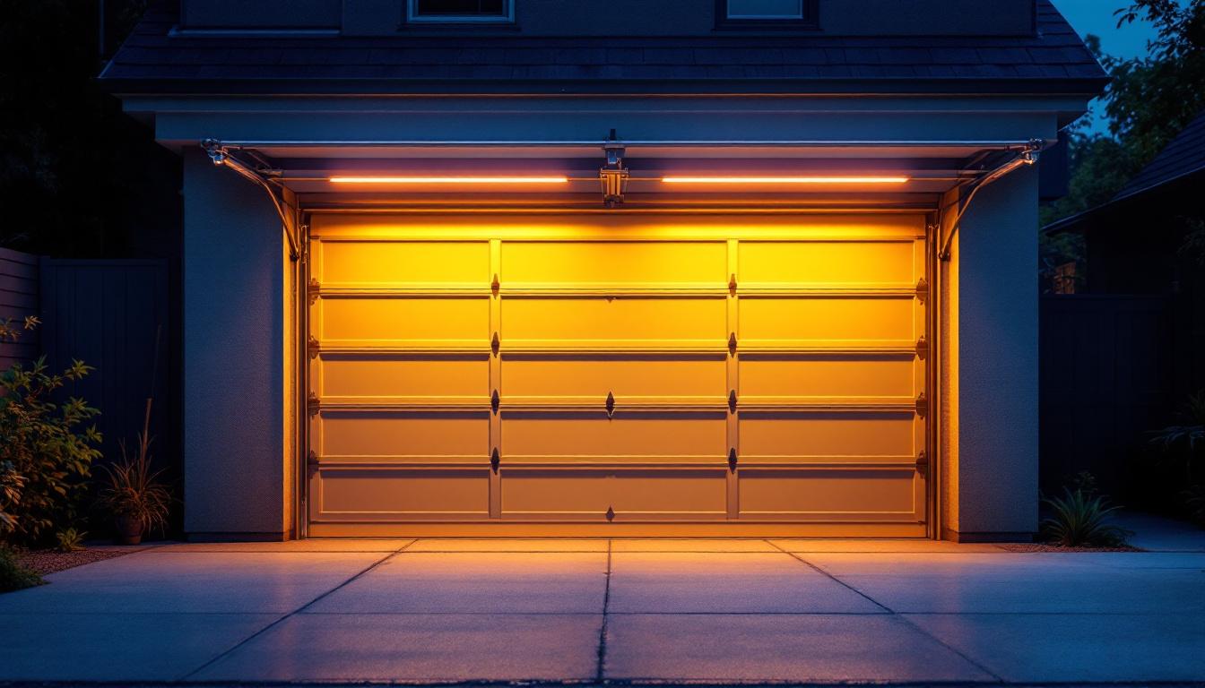 A photograph of a well-lit garage featuring 4 ft led garage lights in use