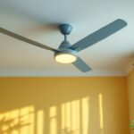 A photograph of a stylish ceiling fan in a well-lit room