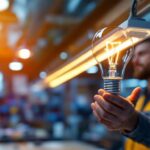 A photograph of a t8 light bulb in a well-lit workspace