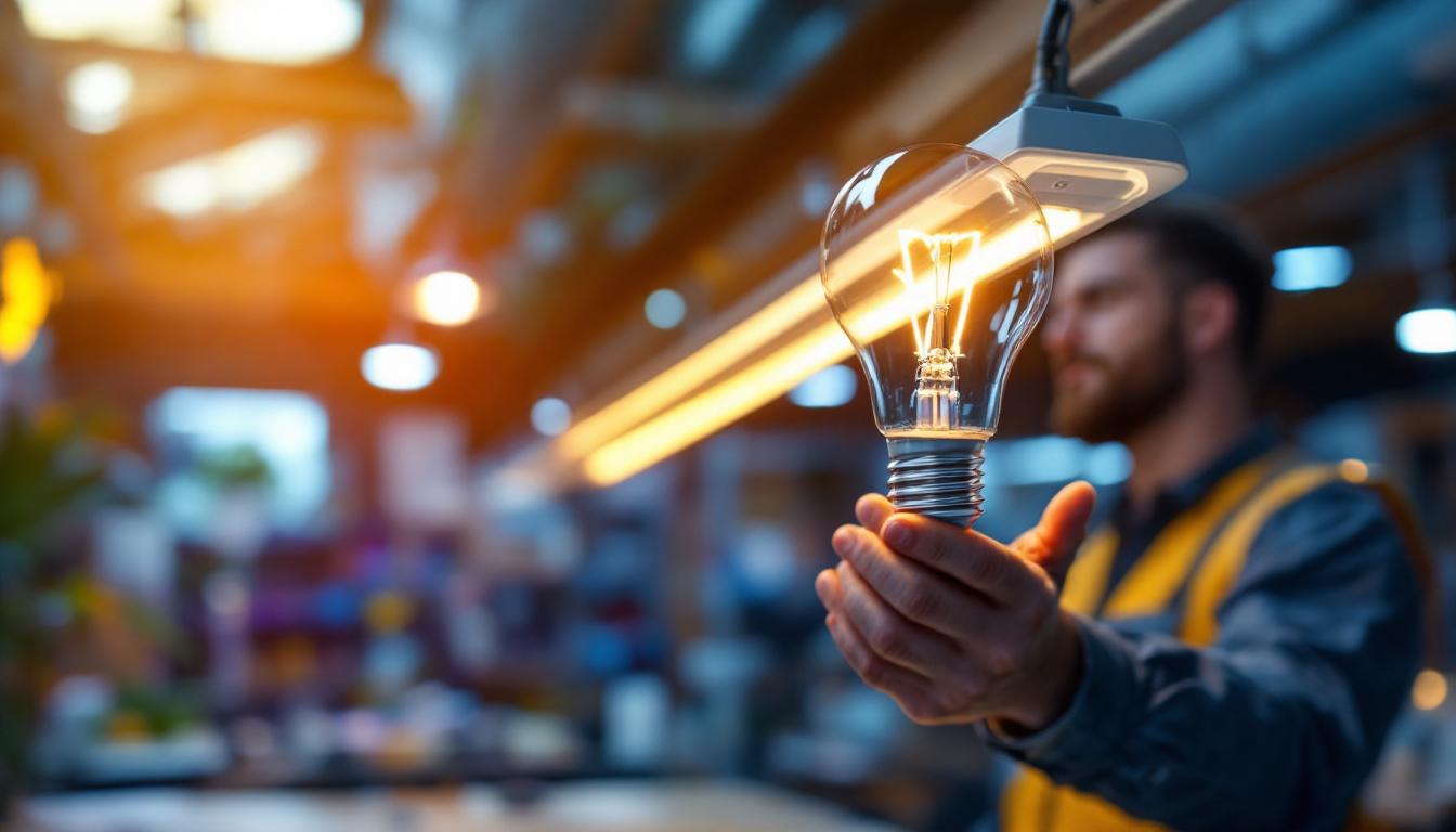 A photograph of a t8 light bulb in a well-lit workspace