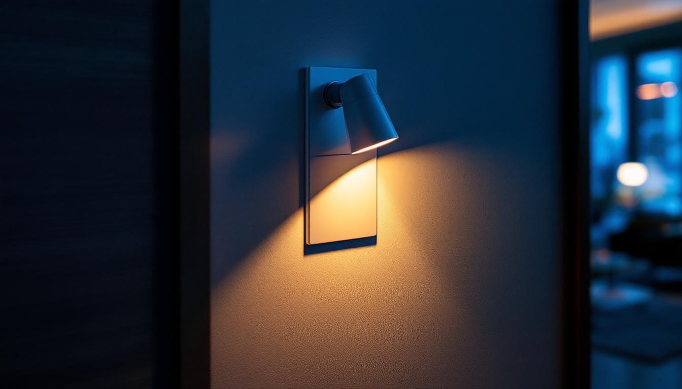 A photograph of a lighting contractor installing or adjusting a 0-10 volt dimmer switch in a modern residential or commercial setting