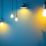 A photograph of a well-lit indoor space showcasing various 8 led bulbs in stylish fixtures