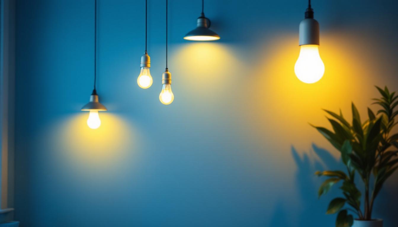 A photograph of a well-lit indoor space showcasing various 8 led bulbs in stylish fixtures