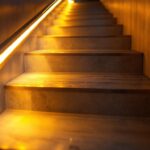 A photograph of a beautifully illuminated staircase featuring sleek led lights