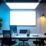 A photograph of capture a photograph of the lithonia 2x4 led flat panel light installed in a modern office or commercial space