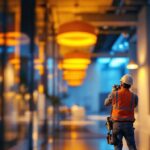 A photograph of a modern architectural space illuminated by innovative lighting designs