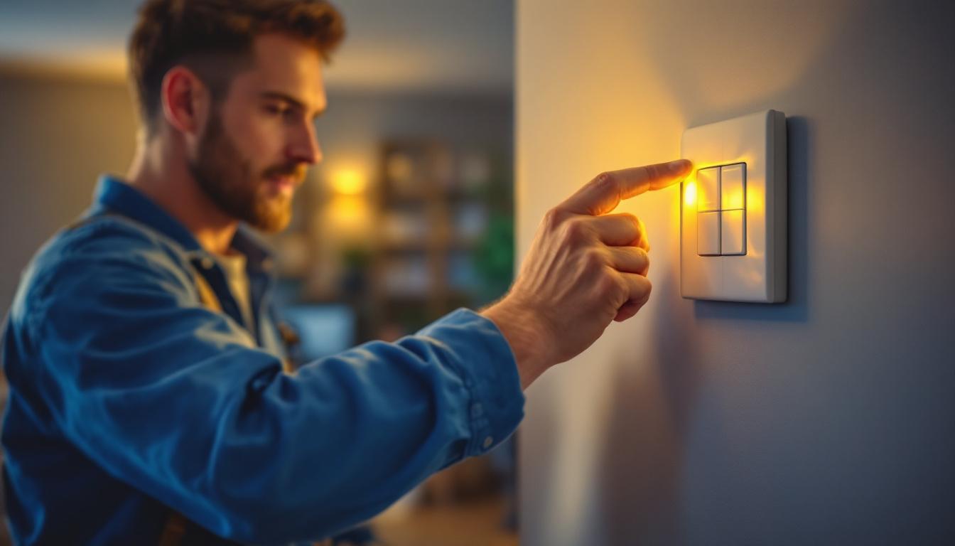 A photograph of a lighting contractor at work