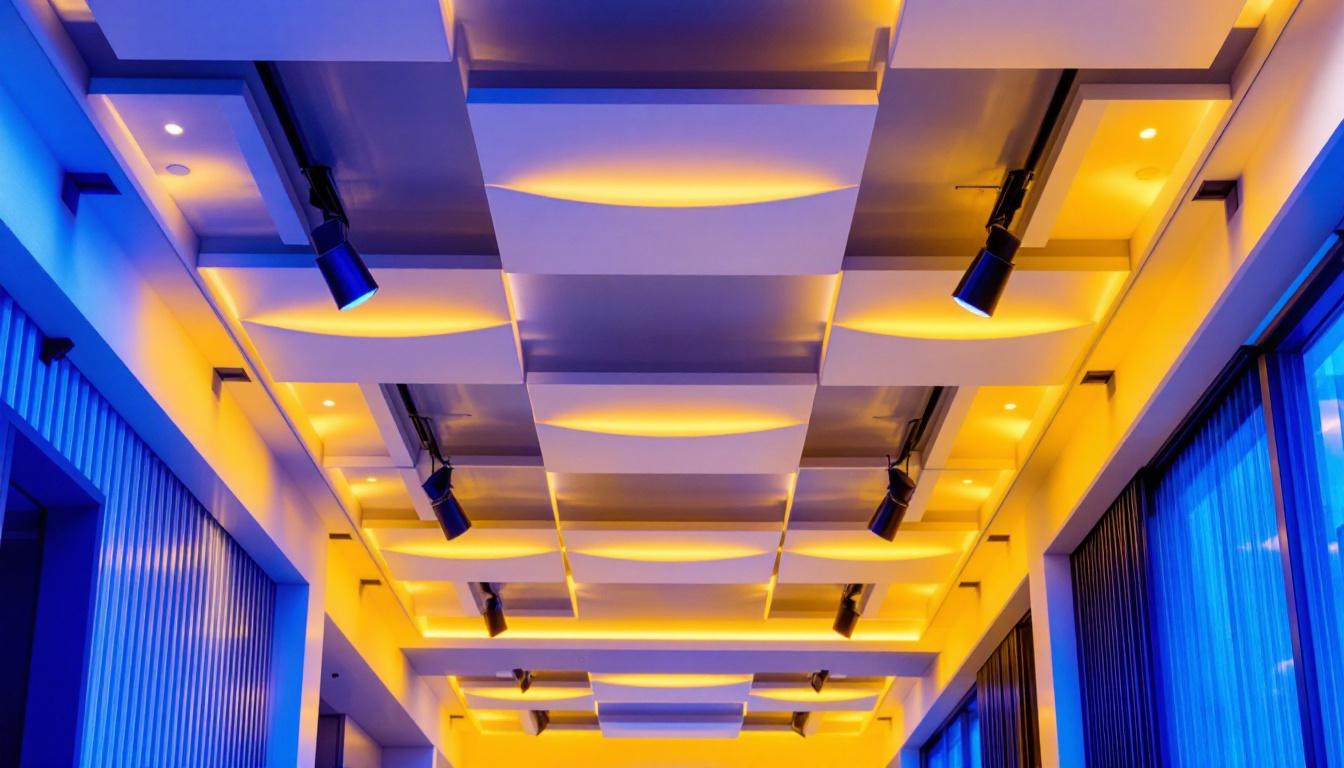 A photograph of a beautifully designed interior space featuring flush mount ceiling tiles