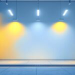 A photograph of a well-lit interior space showcasing wall-mounted linear lighting fixtures