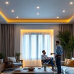 A photograph of a well-lit room showcasing both 4-inch and 6-inch recessed lights installed in a stylish ceiling