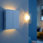 A photograph of a modern phone-operated light switch in a stylish home setting