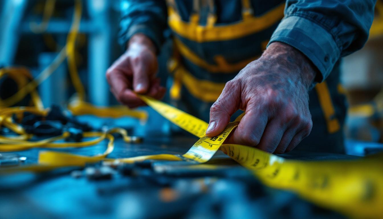 A photograph of a lighting contractor using a 100-foot fish tape in a workspace
