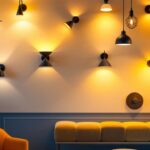A photograph of a beautifully designed interior space showcasing a variety of stylish wall light fixtures