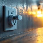 A photograph of a horizontal plug outlet in a well-lit workspace
