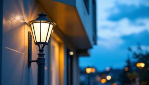 A photograph of a cast aluminum light pole installed in a well-lit outdoor setting