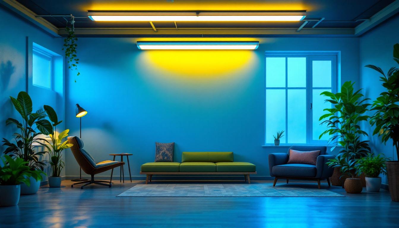 A photograph of capture a photograph of a well-lit room featuring t12 fluorescent light fixtures