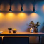 A photograph of a modern lighting installation that showcases innovative designs and fixtures