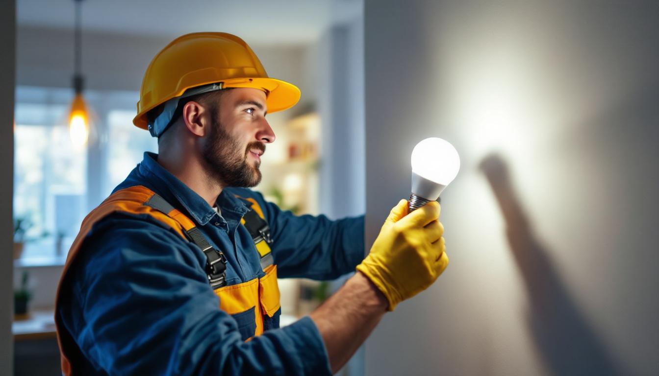 A photograph of a lighting contractor expertly installing an mr16 led bulb in a modern residential setting