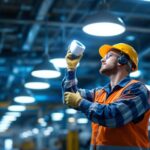 A photograph of a well-lit industrial or commercial space showcasing rab lighting fixtures